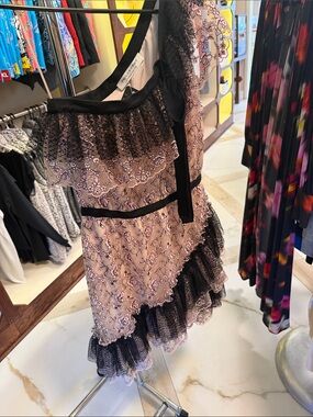 Philosophy Pink Lace-Trim Asymmetrical Ruffle Skirt